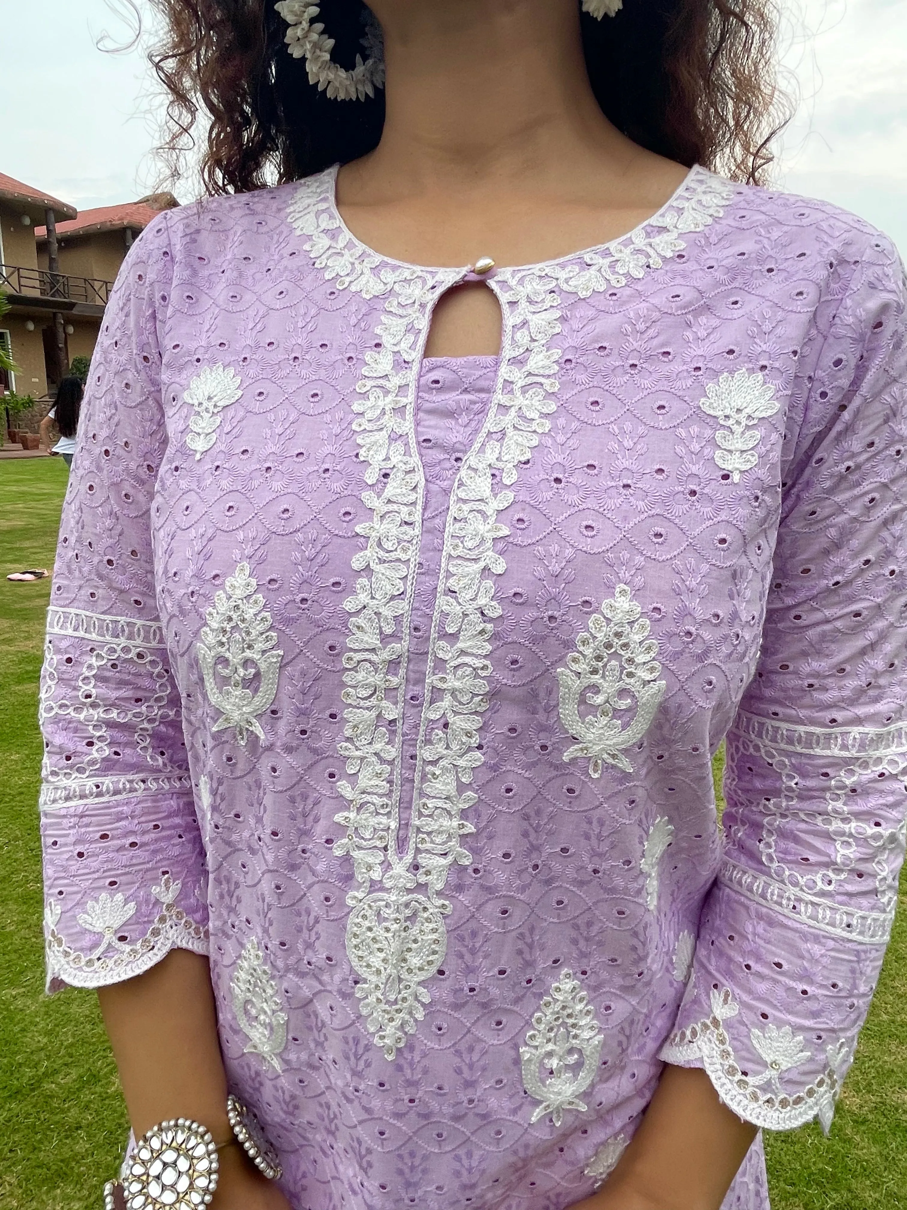 Lavender Embroidered Kurta Suit Set admit lavender peace