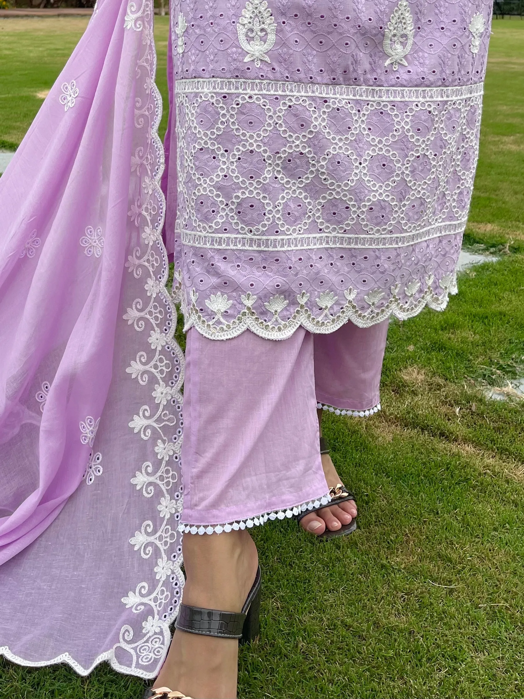 Lavender Embroidered Kurta Suit Set admit lavender peace