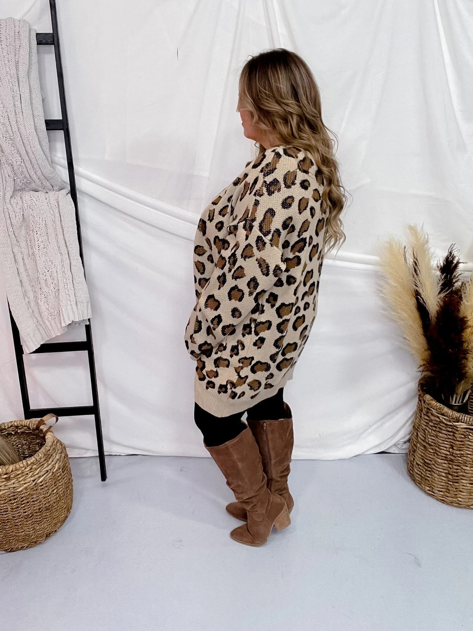 Leopard Print Open Sweater Cardigan