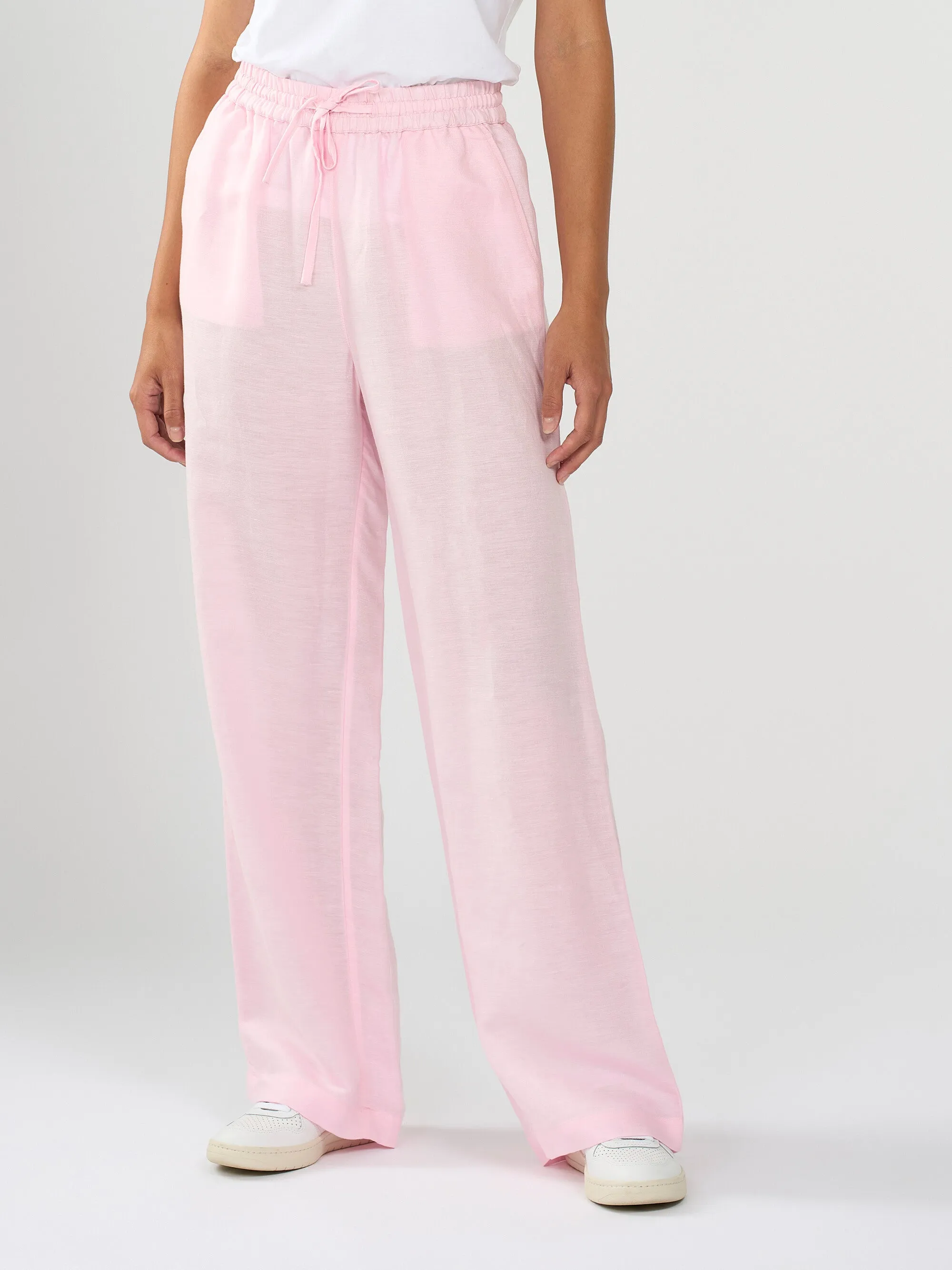 Linen Mix Elastic Waist Pants - Parfait Pink