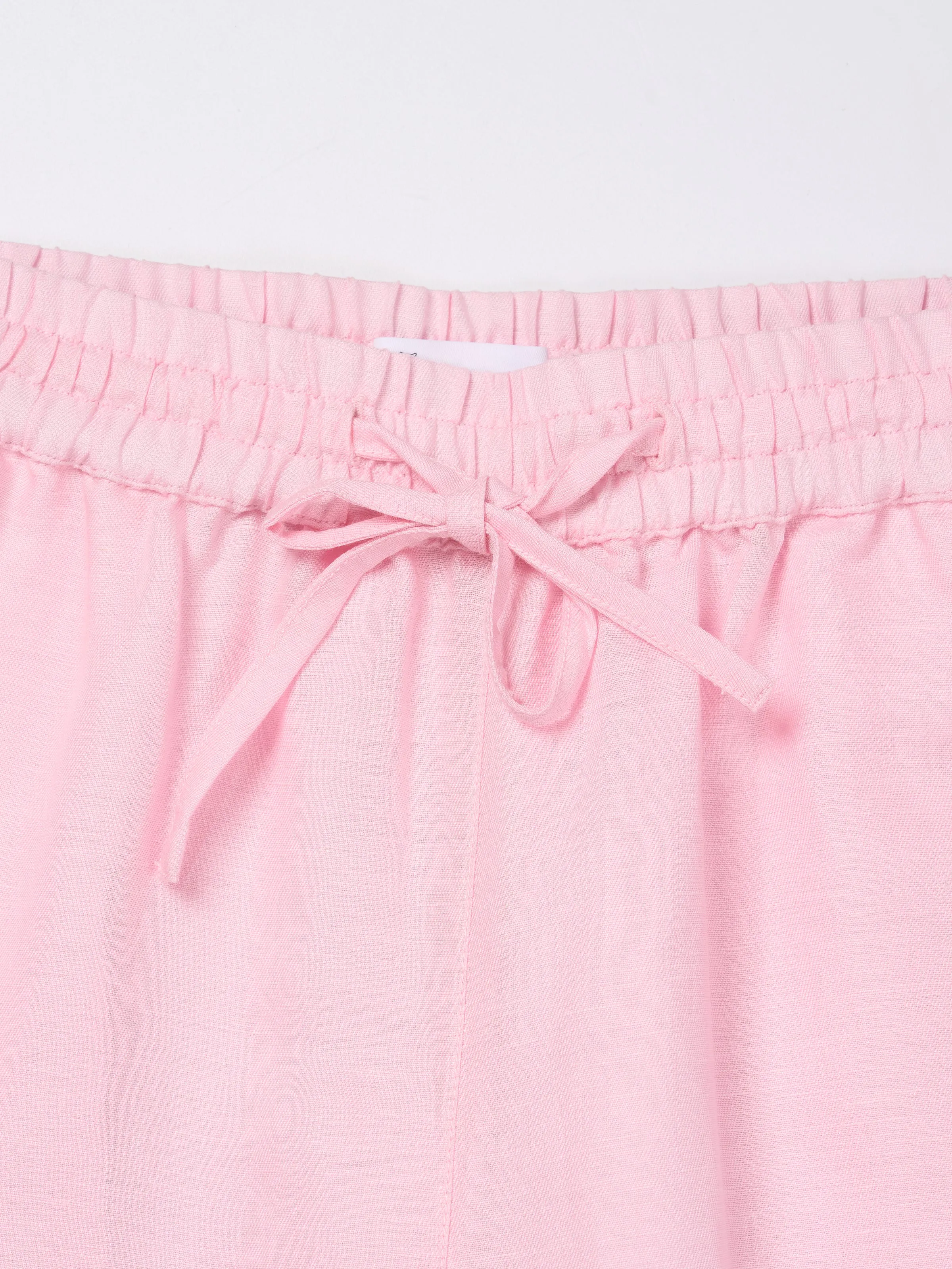 Linen Mix Elastic Waist Pants - Parfait Pink