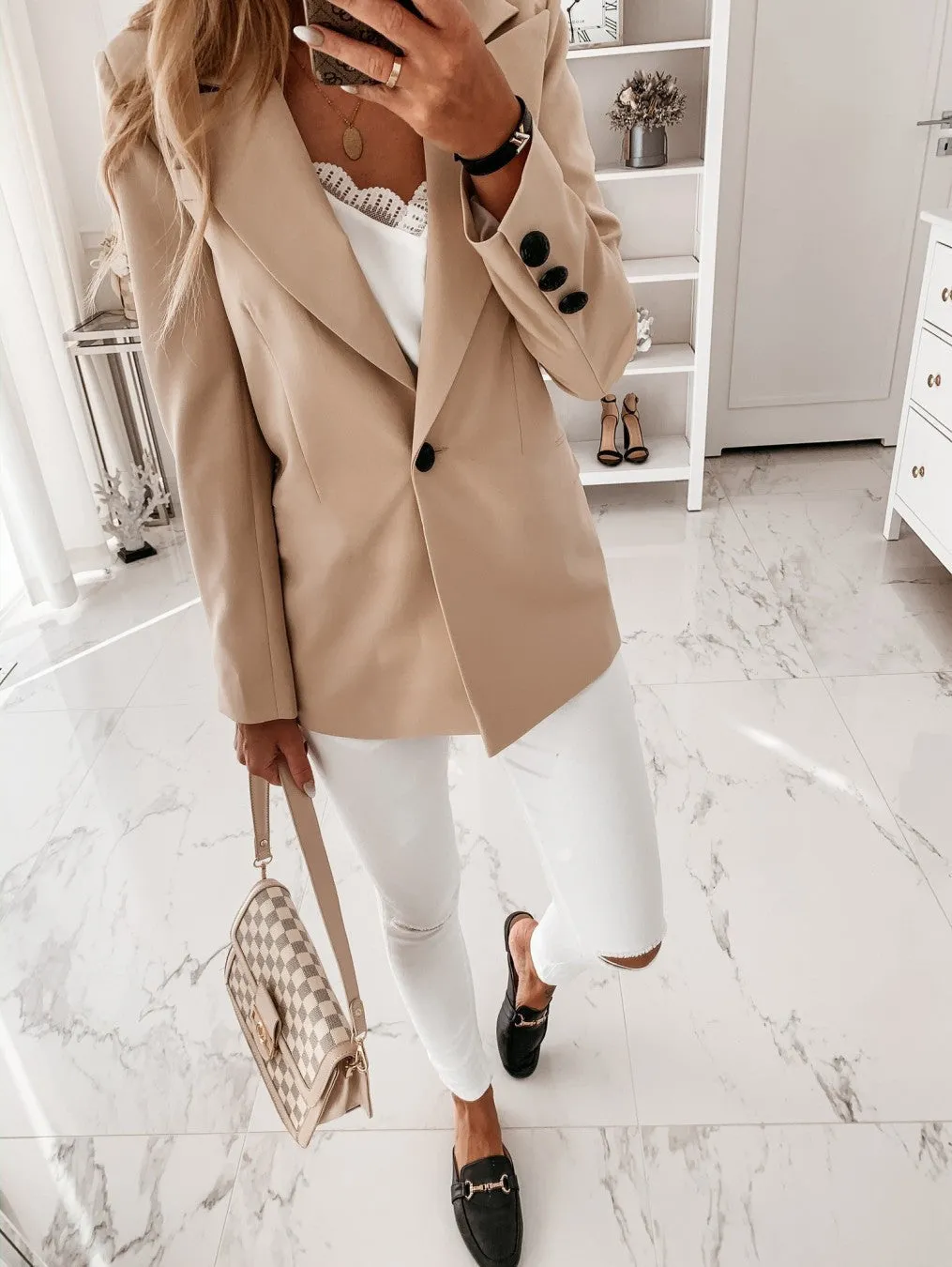 Long Sleeve Solid Color Suit Coat