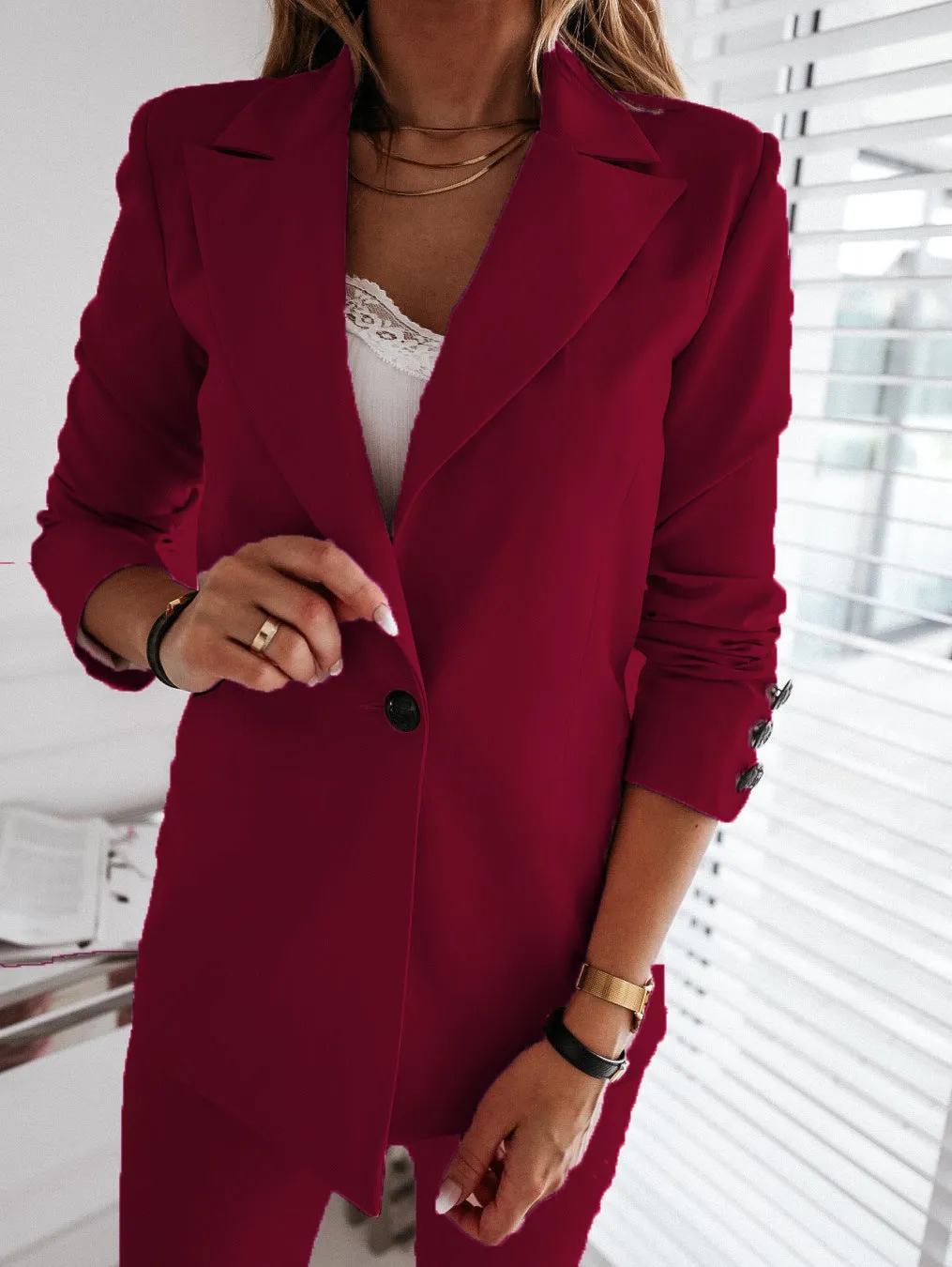 Long Sleeve Solid Color Suit Coat