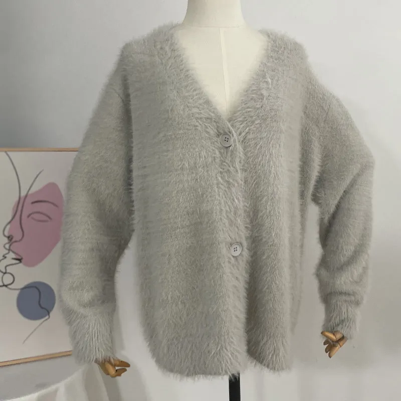 Loose Buttons Down Mohair Cardigan