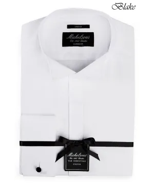 Men's London Classic/Classic Fit Stretch Plain Tuxedo Shirt with Mandarin Collar and Michelsons French Cuffs ,  white