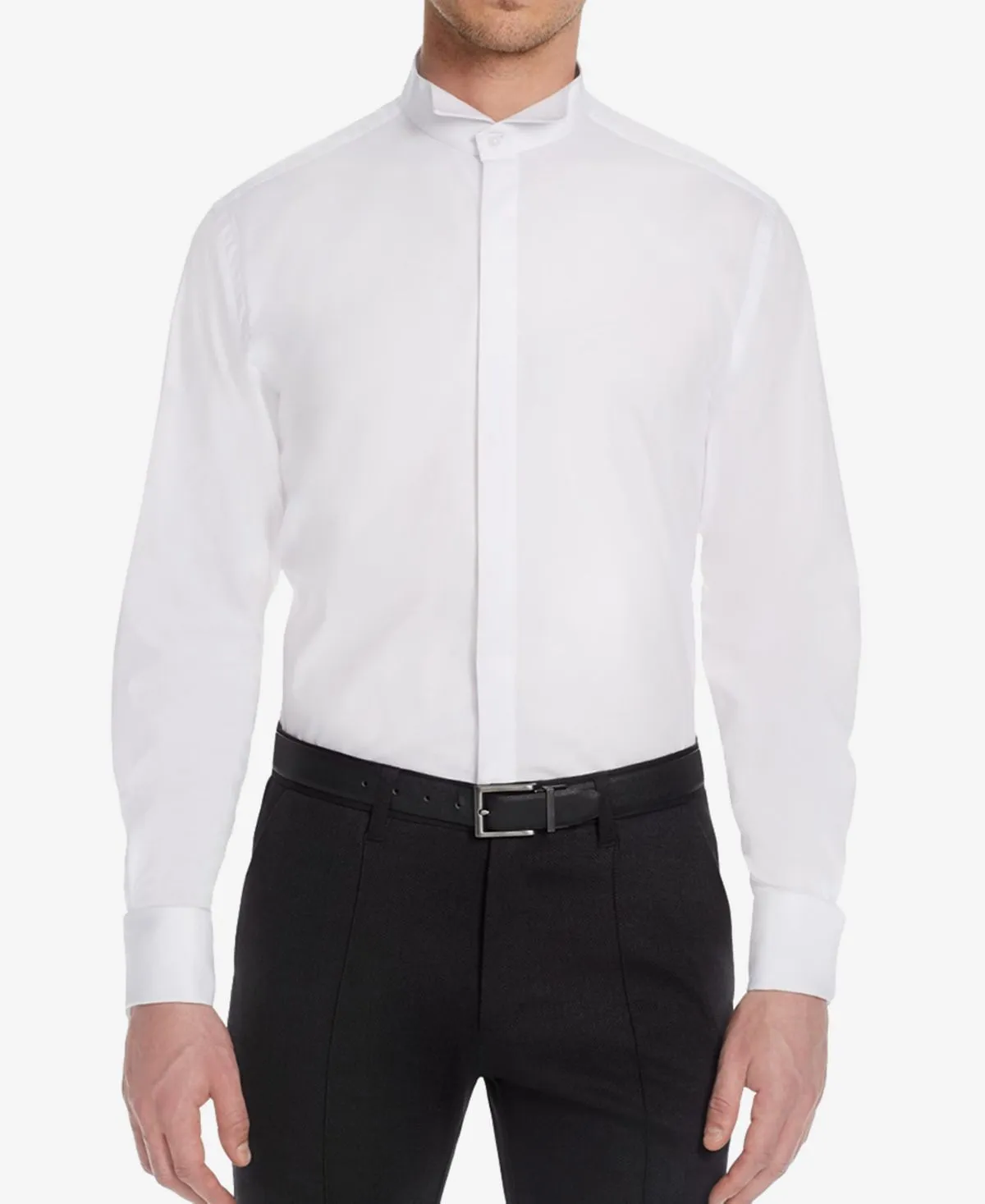 Men's London Classic/Classic Fit Stretch Plain Tuxedo Shirt with Mandarin Collar and Michelsons French Cuffs ,  white