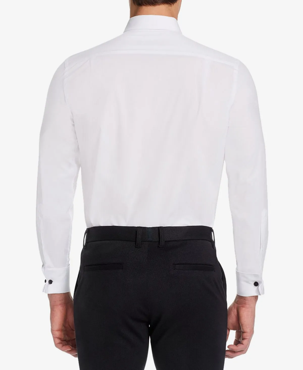 Men's London Classic/Classic Fit Stretch Plain Tuxedo Shirt with Mandarin Collar and Michelsons French Cuffs ,  white