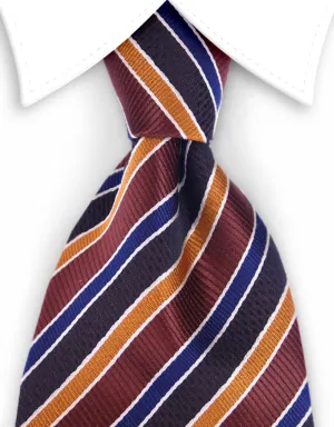 Multi-colored Brown & Navy Striped Long Mens Tie