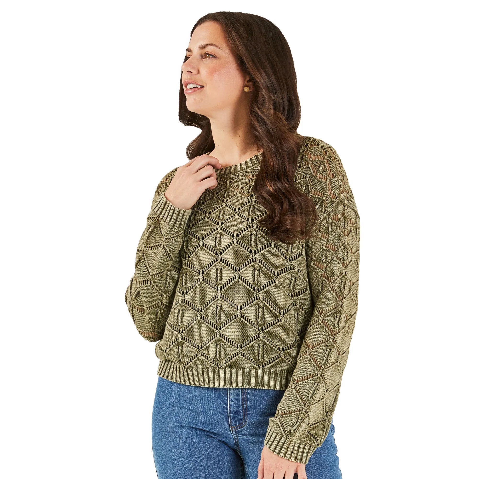 mySTYLE Women's Crew Neck Crochet Sweater