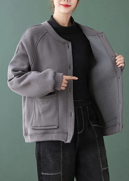 Natural gray Fine coat for woman Gifts o neck Button Down coats