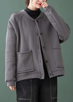 Natural gray Fine coat for woman Gifts o neck Button Down coats