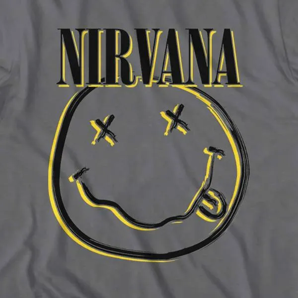 Nirvana Adult T-Shirt - Smiley Face - Grey