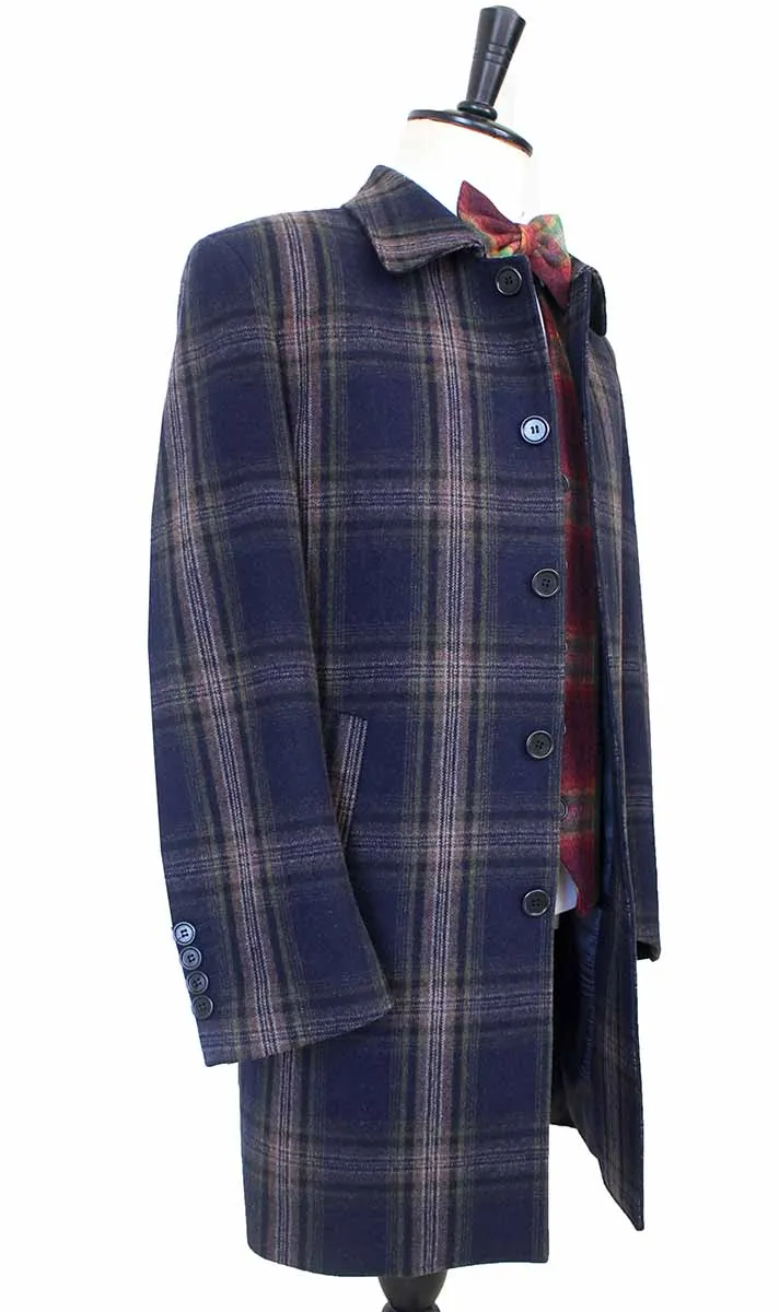 OVERCOATS MIDNIGHT BLUE PLAID TWEED