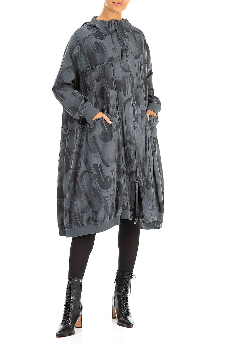 Oversized Forest Grey Paintwave Cotton Swing Coat