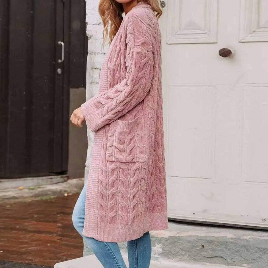 Oversized French Braided Knit Long Cardigan Sweaters For Women