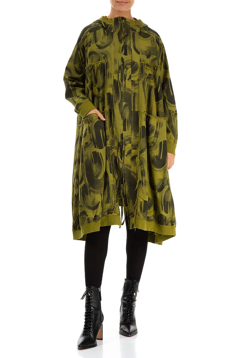 Oversized Golden Lime Paintwave Cotton Swing Coat