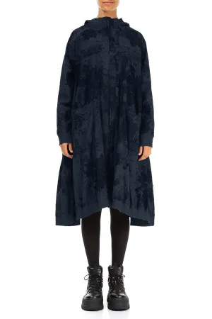 Oversized Midnight Blue Marble Cotton Swing Coat