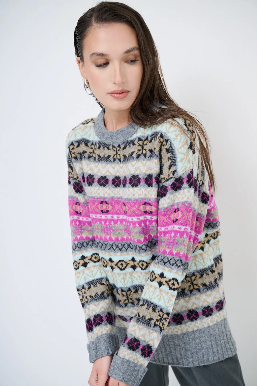 Patterned fair isle knit sweater wholesale