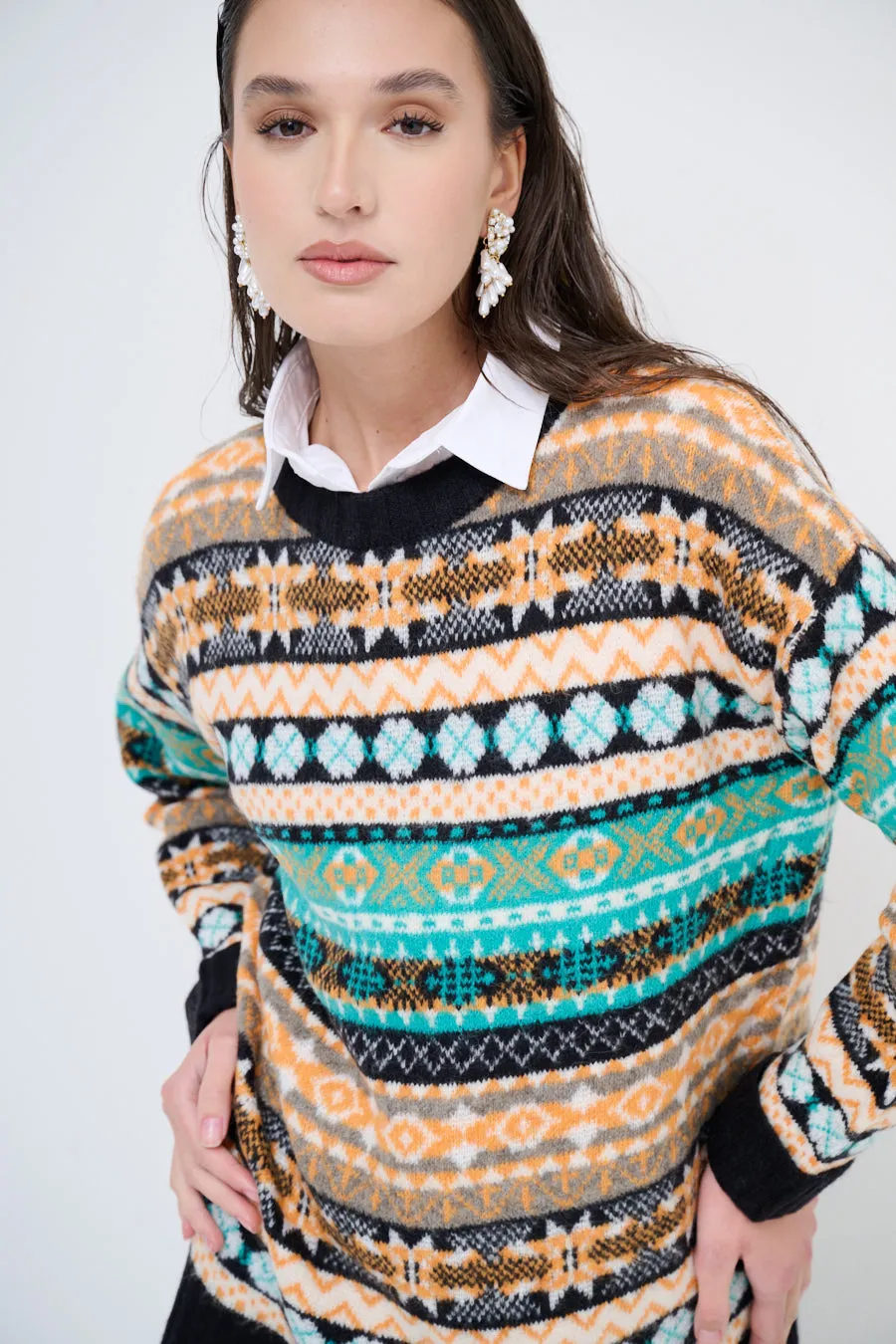 Patterned fair isle knit sweater wholesale