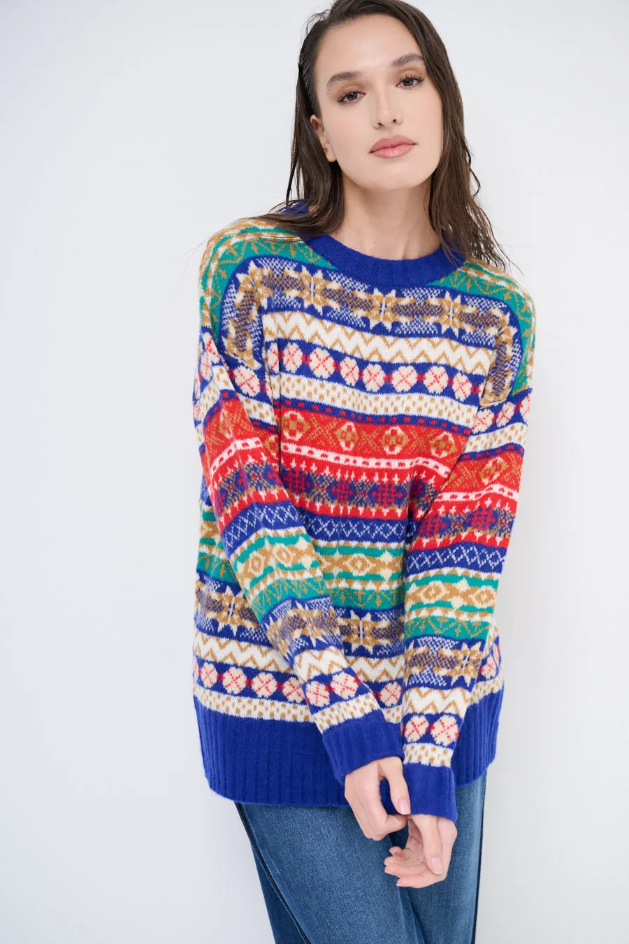 Patterned fair isle knit sweater wholesale