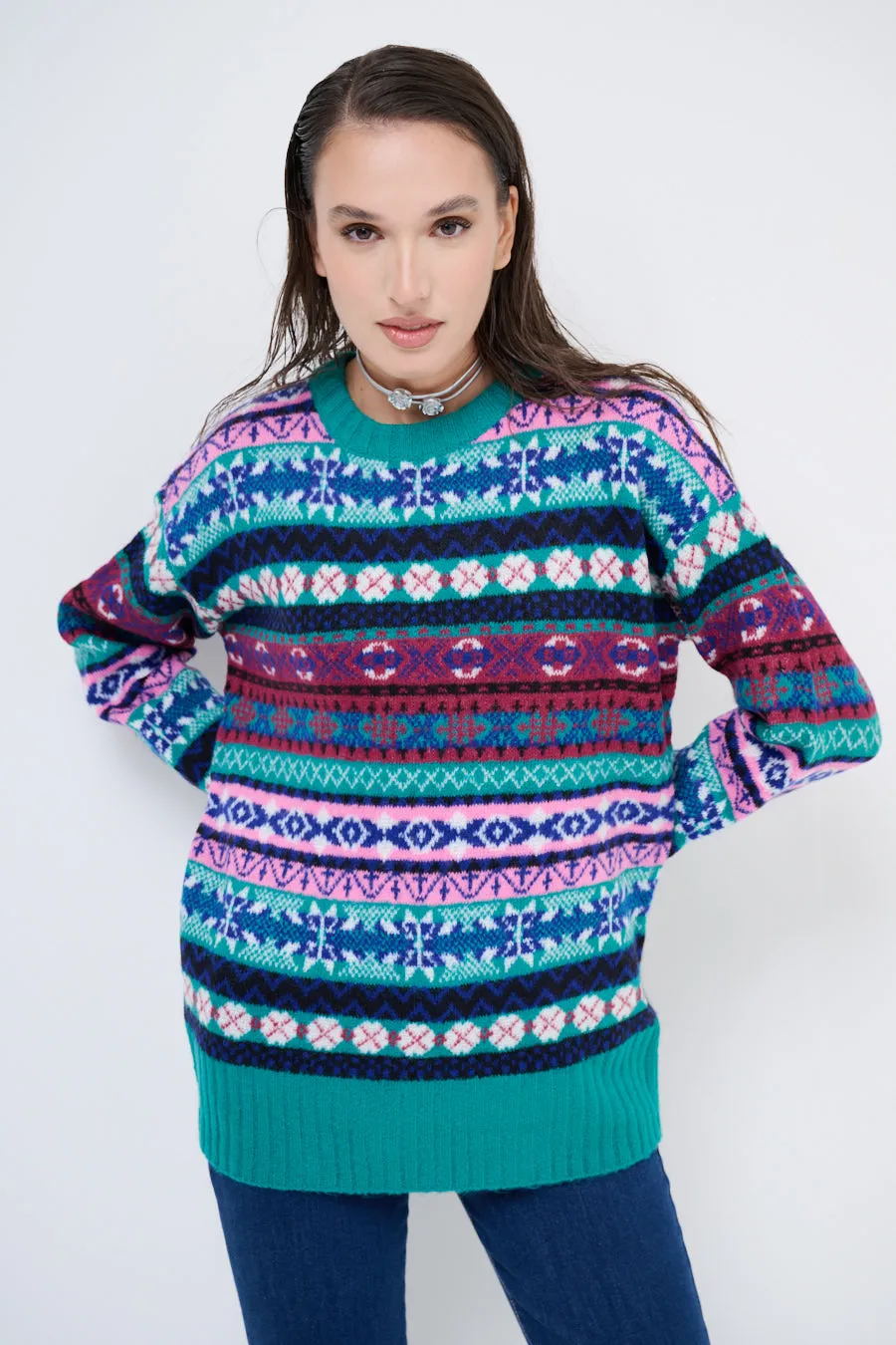 Patterned fair isle knit sweater wholesale