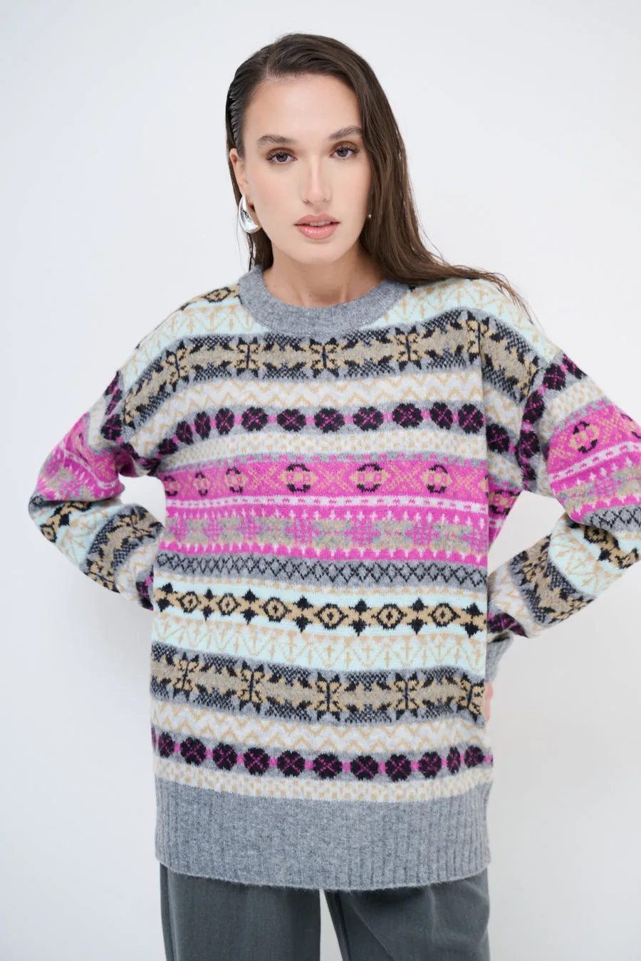 Patterned fair isle knit sweater wholesale