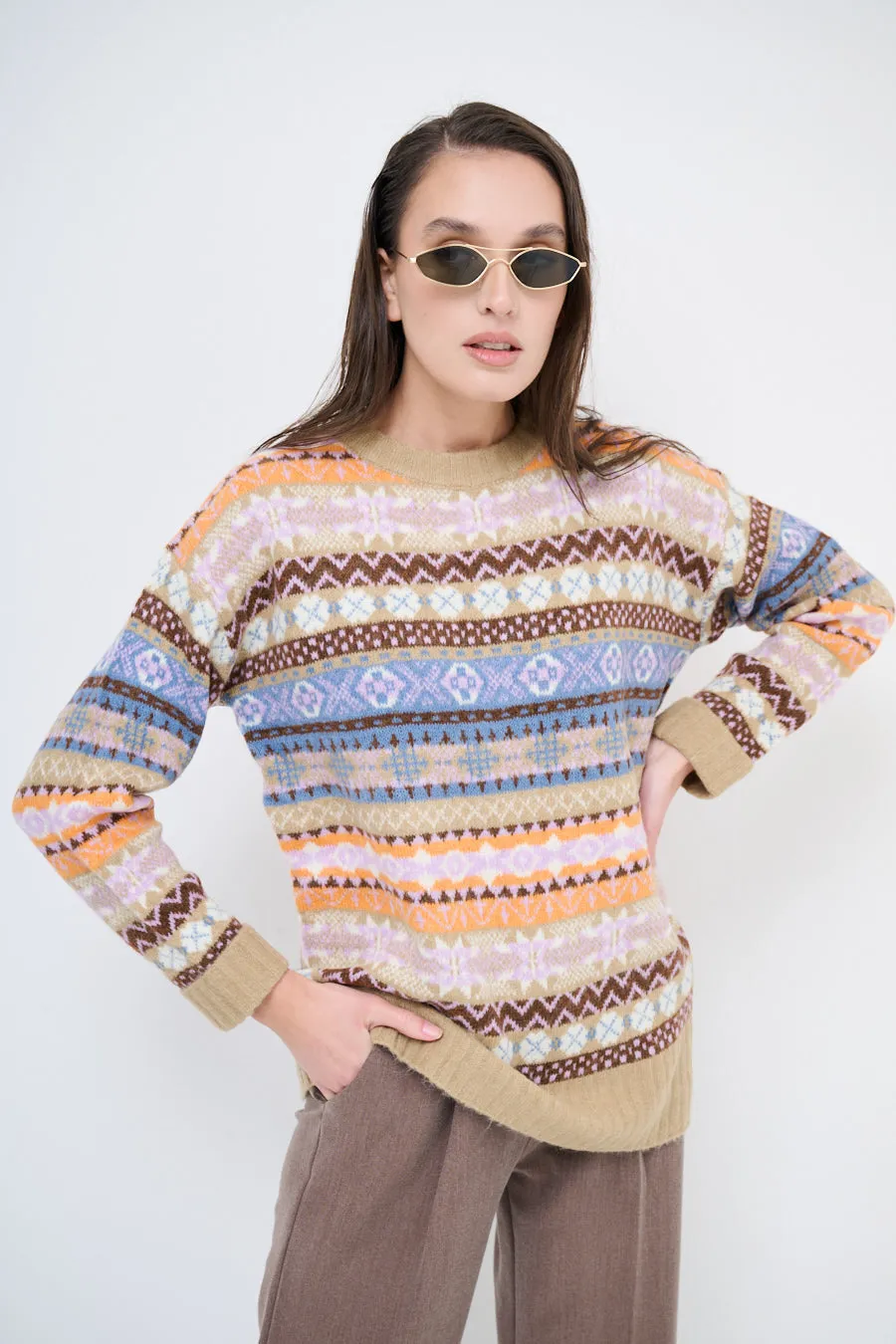 Patterned fair isle knit sweater wholesale