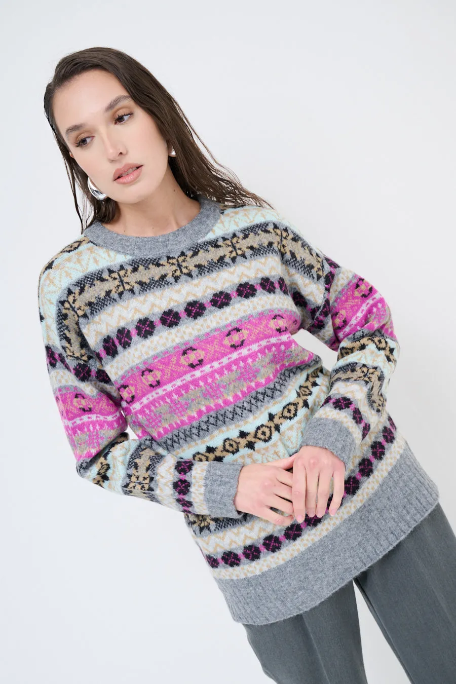 Patterned fair isle knit sweater wholesale