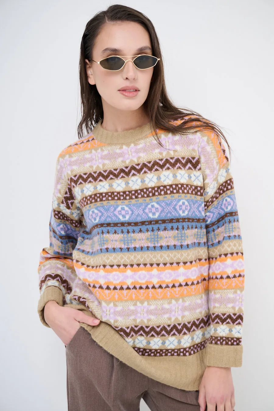 Patterned fair isle knit sweater wholesale