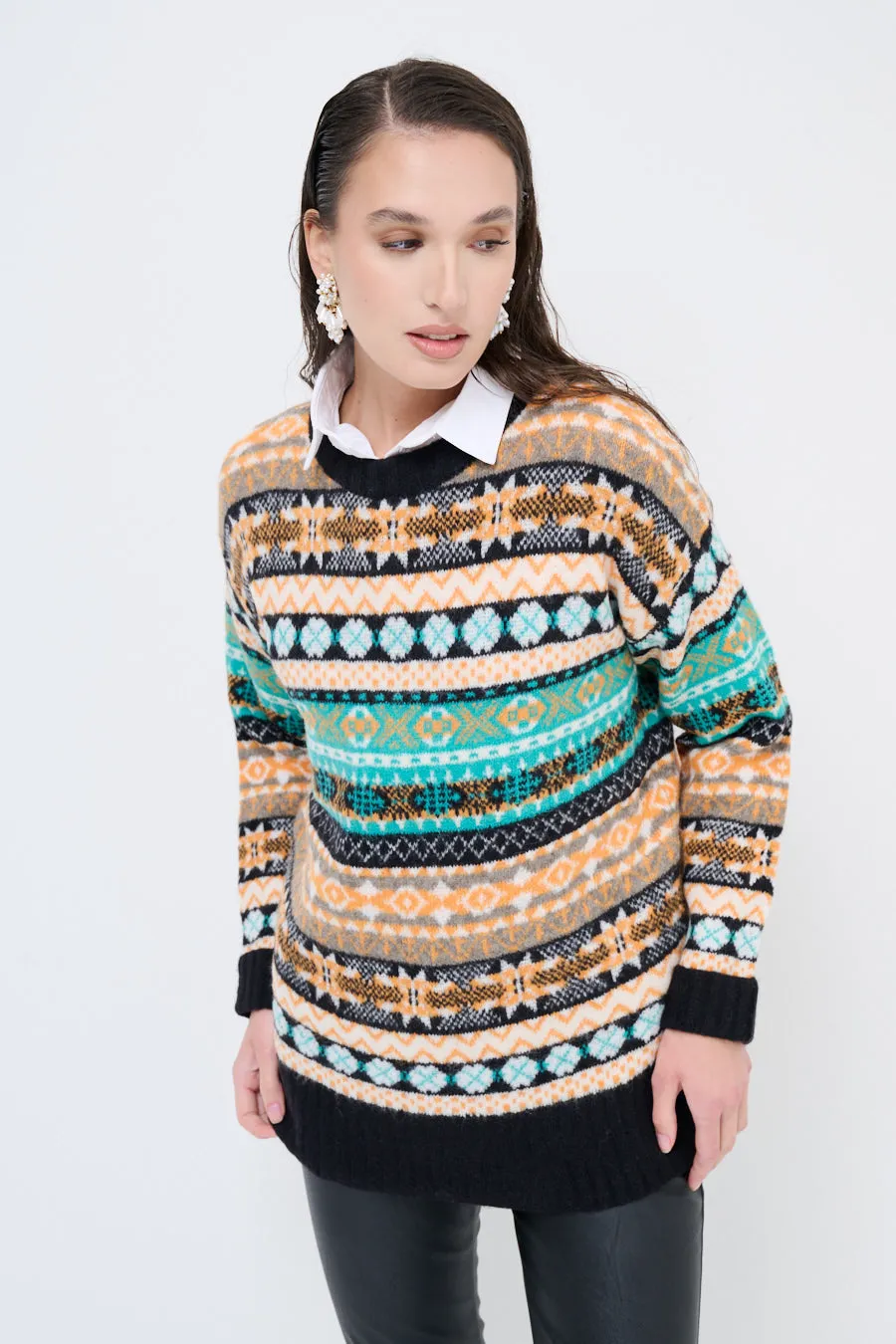 Patterned fair isle knit sweater wholesale