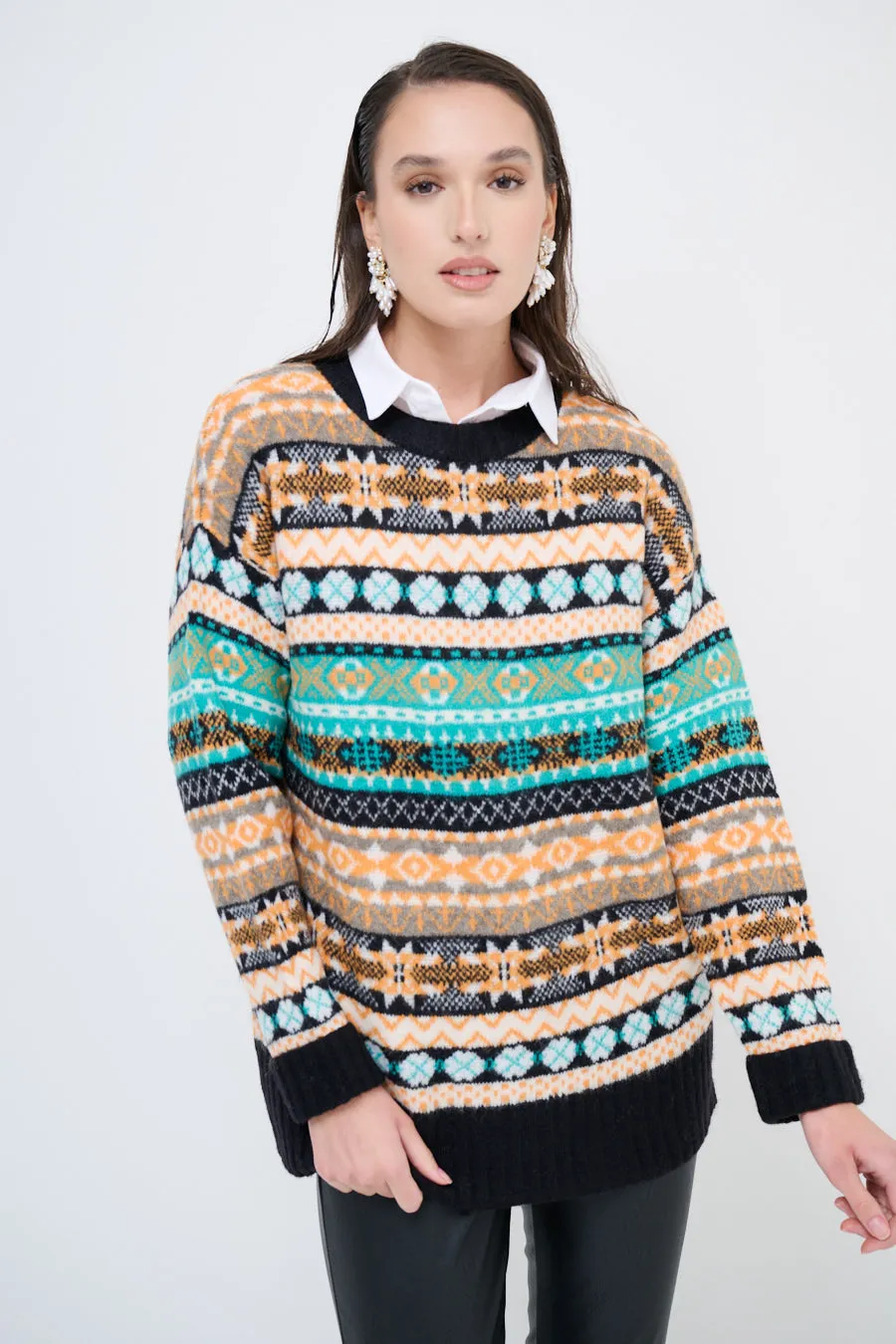 Patterned fair isle knit sweater wholesale