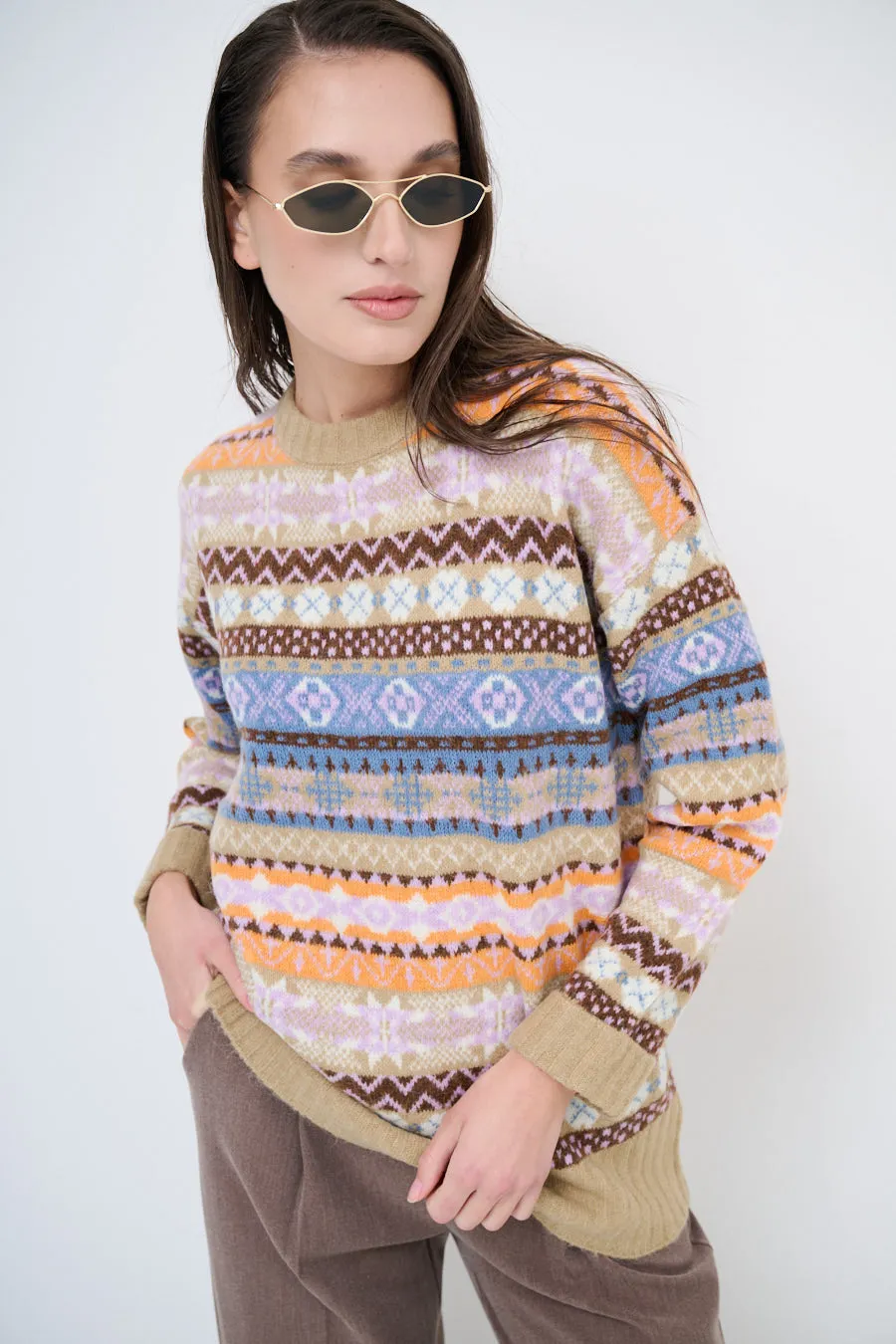 Patterned fair isle knit sweater wholesale