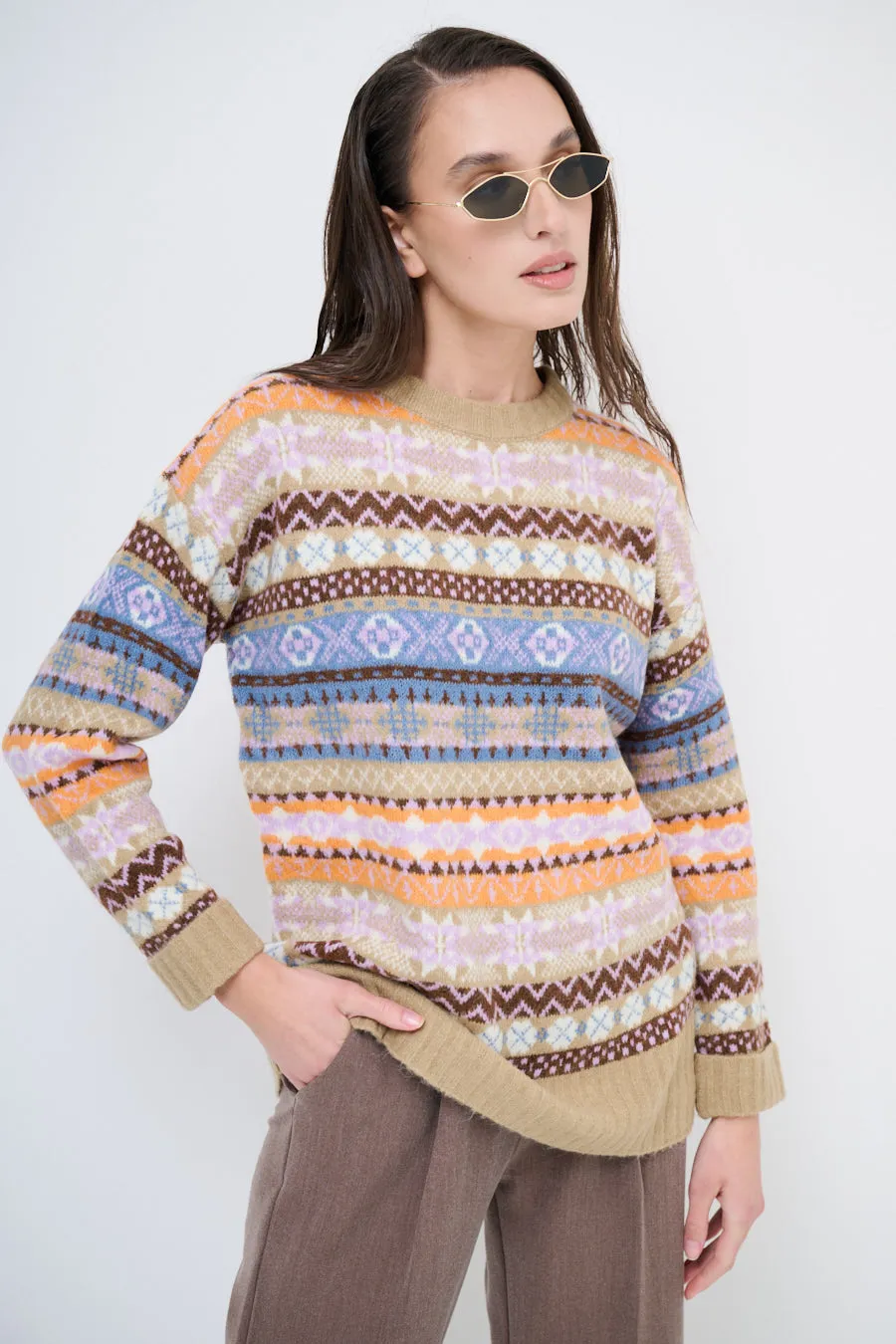 Patterned fair isle knit sweater wholesale