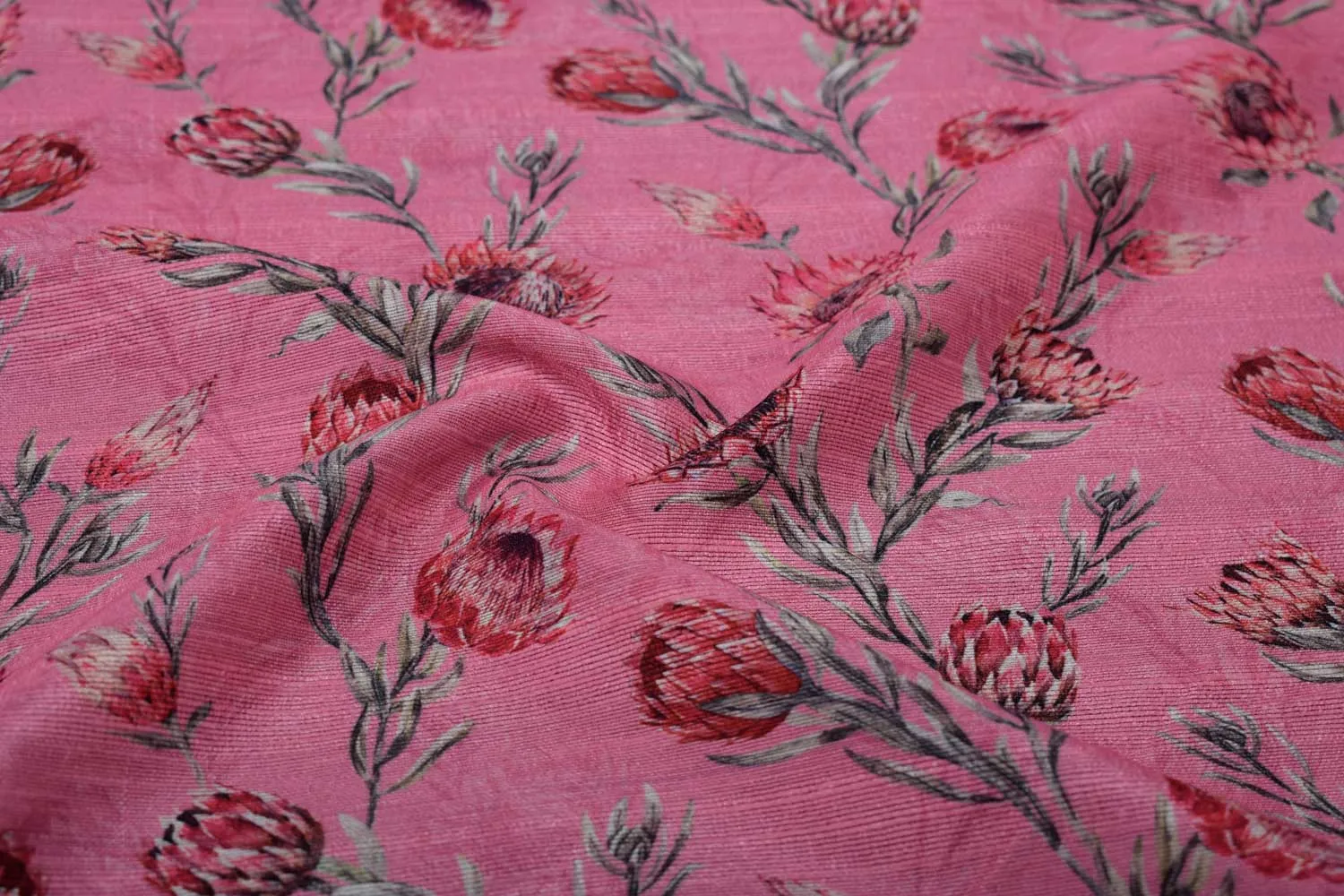 Pink Printed Dupion Fabric