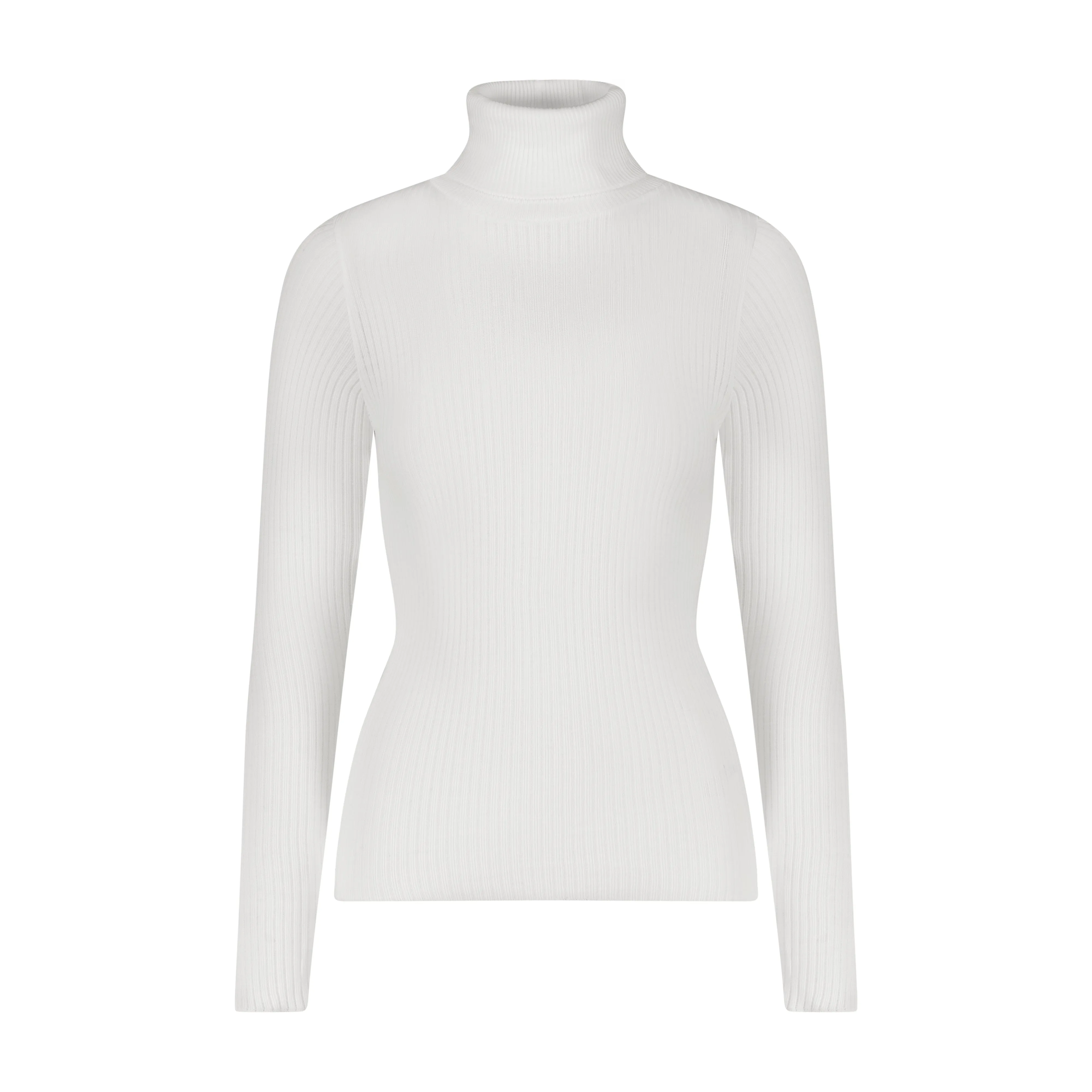 Polkadot ALI TURTLENECK Fitted LS Rib Knit Pearl White