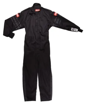 RaceQuip One Piece Single Layer Fire Suit - Black w/Black Stripes - Kids XL - 1959996