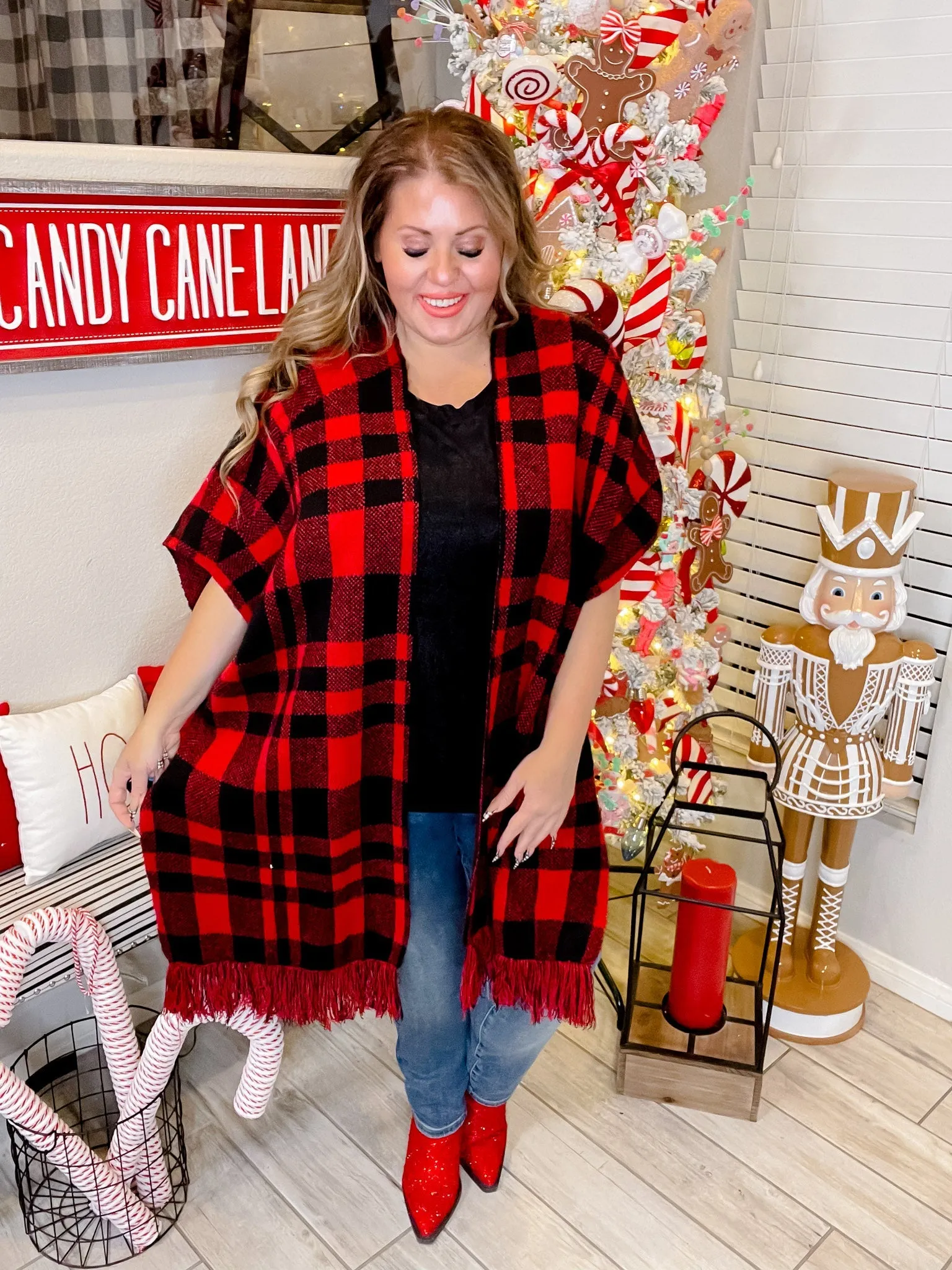 Red & Black Plaid Poncho FINAL SALE