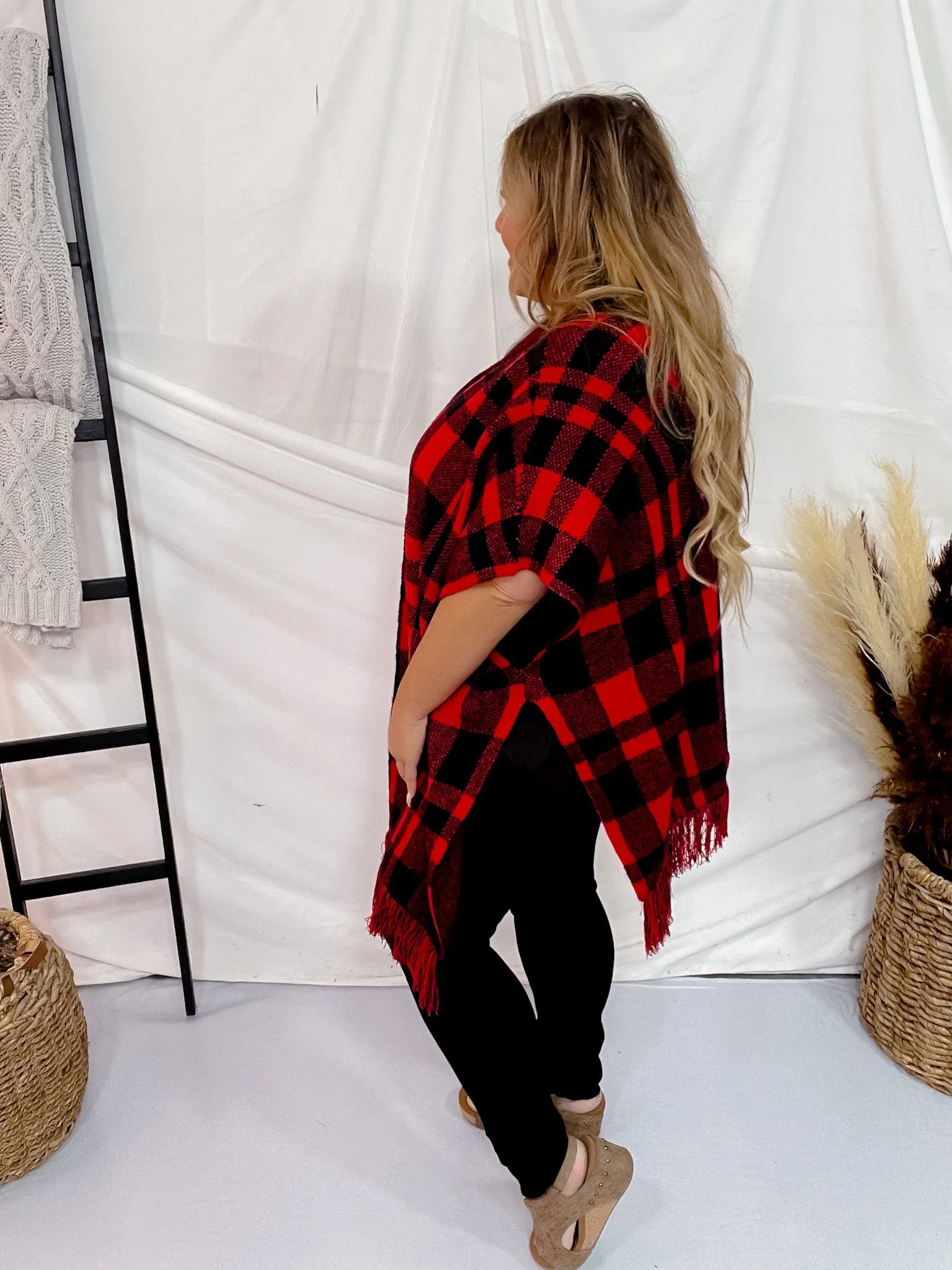 Red & Black Plaid Poncho FINAL SALE