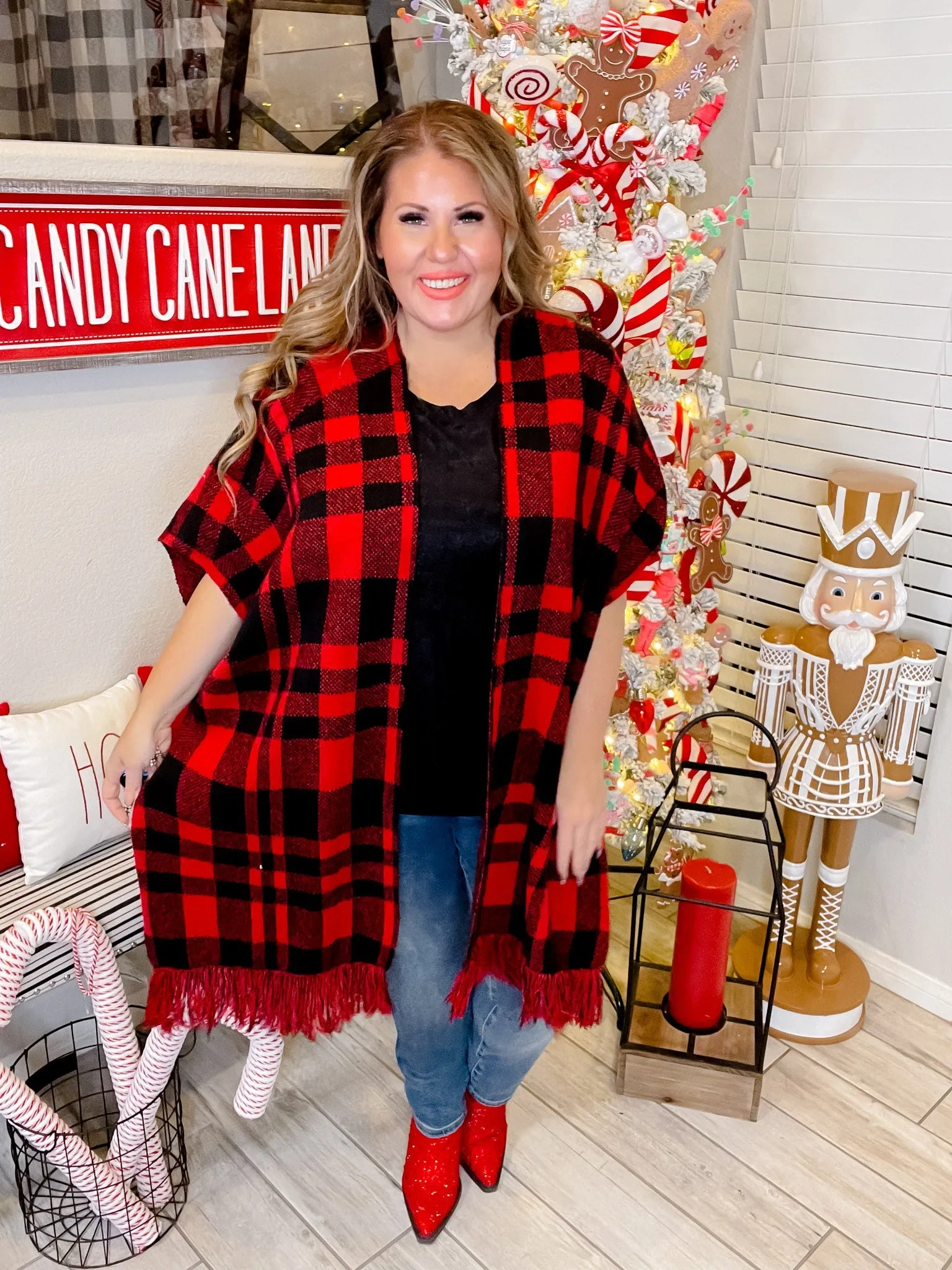 Red & Black Plaid Poncho FINAL SALE