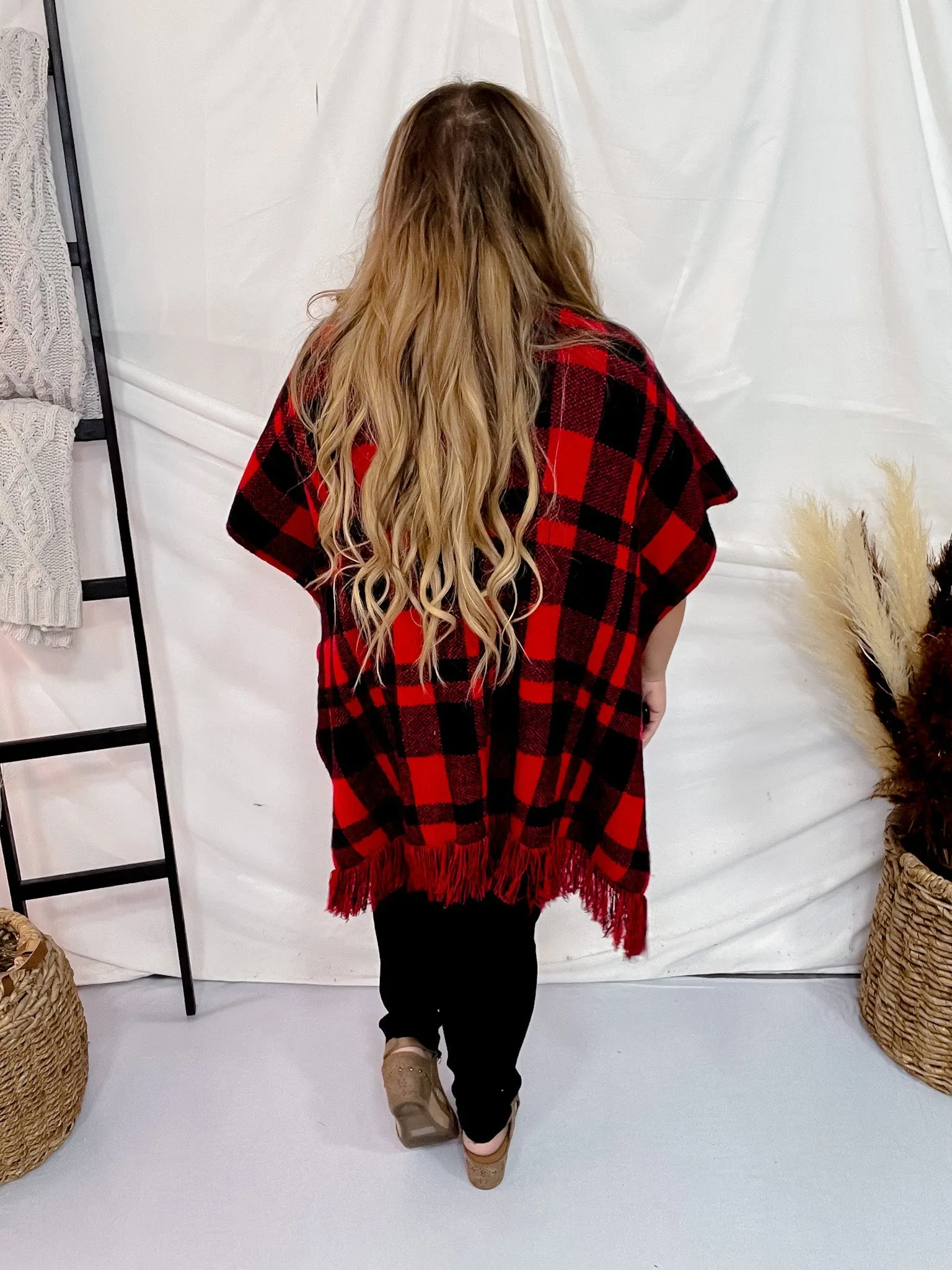 Red & Black Plaid Poncho FINAL SALE