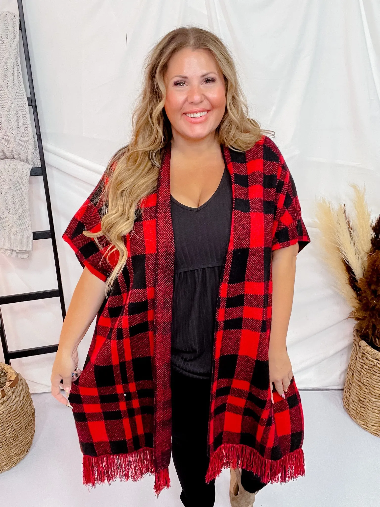 Red & Black Plaid Poncho FINAL SALE