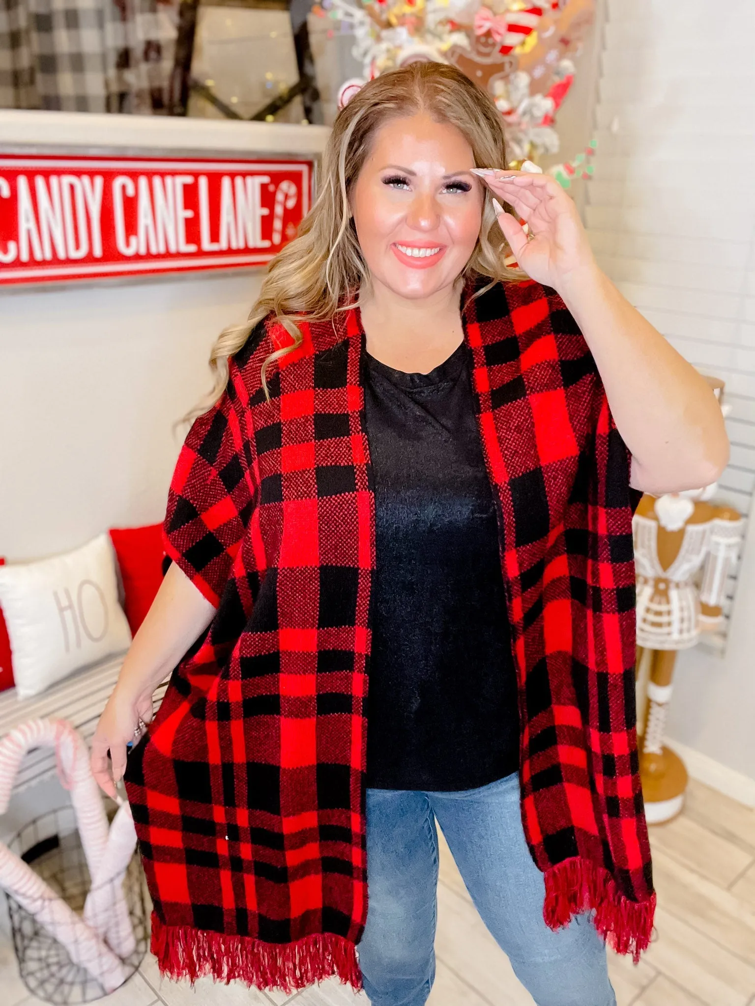 Red & Black Plaid Poncho FINAL SALE