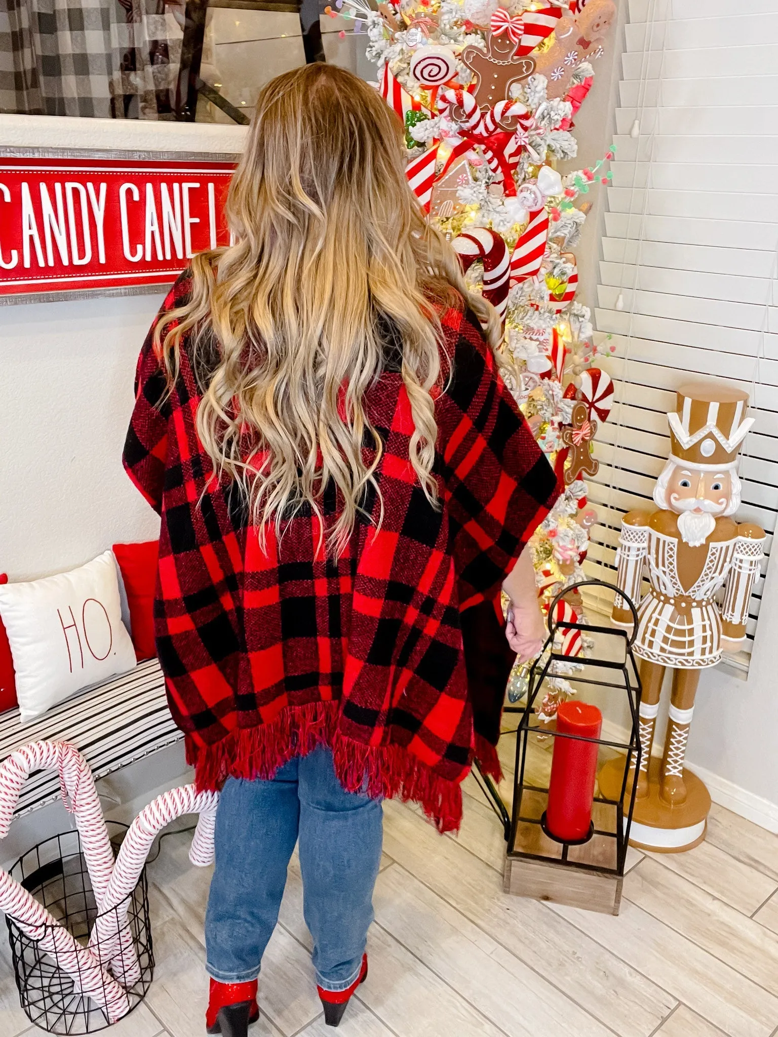 Red & Black Plaid Poncho FINAL SALE