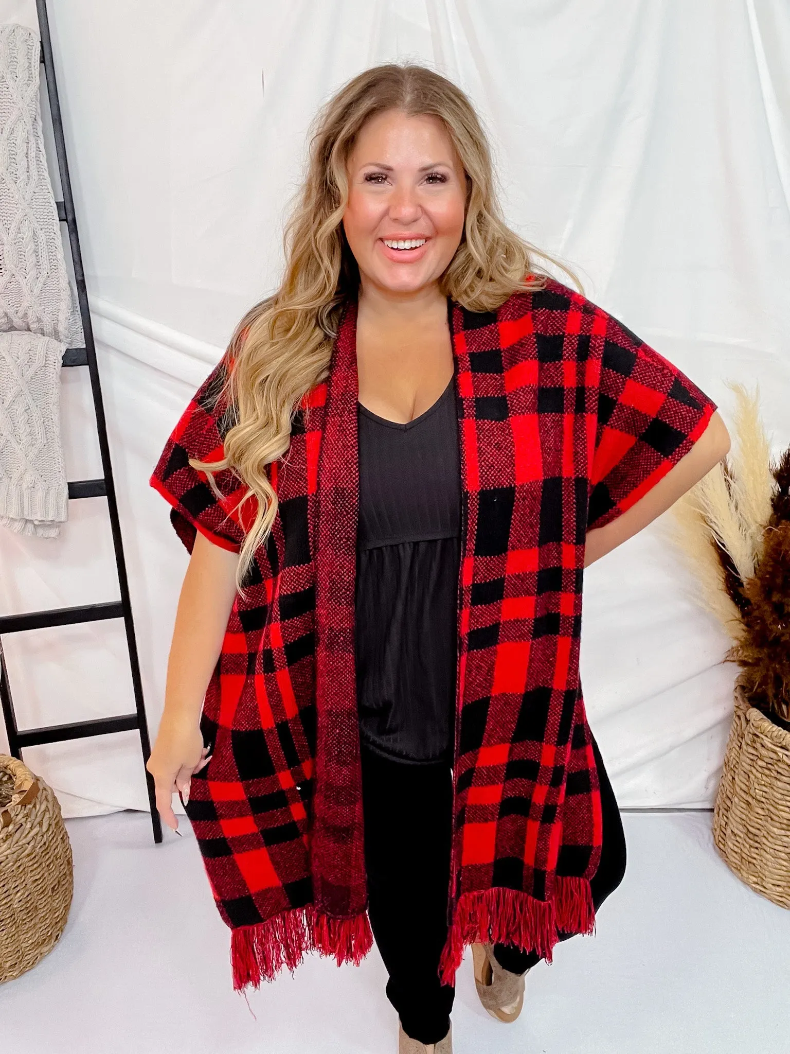 Red & Black Plaid Poncho FINAL SALE