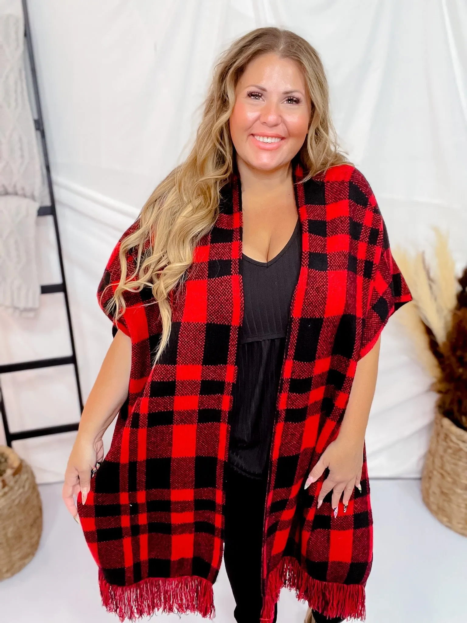 Red & Black Plaid Poncho FINAL SALE