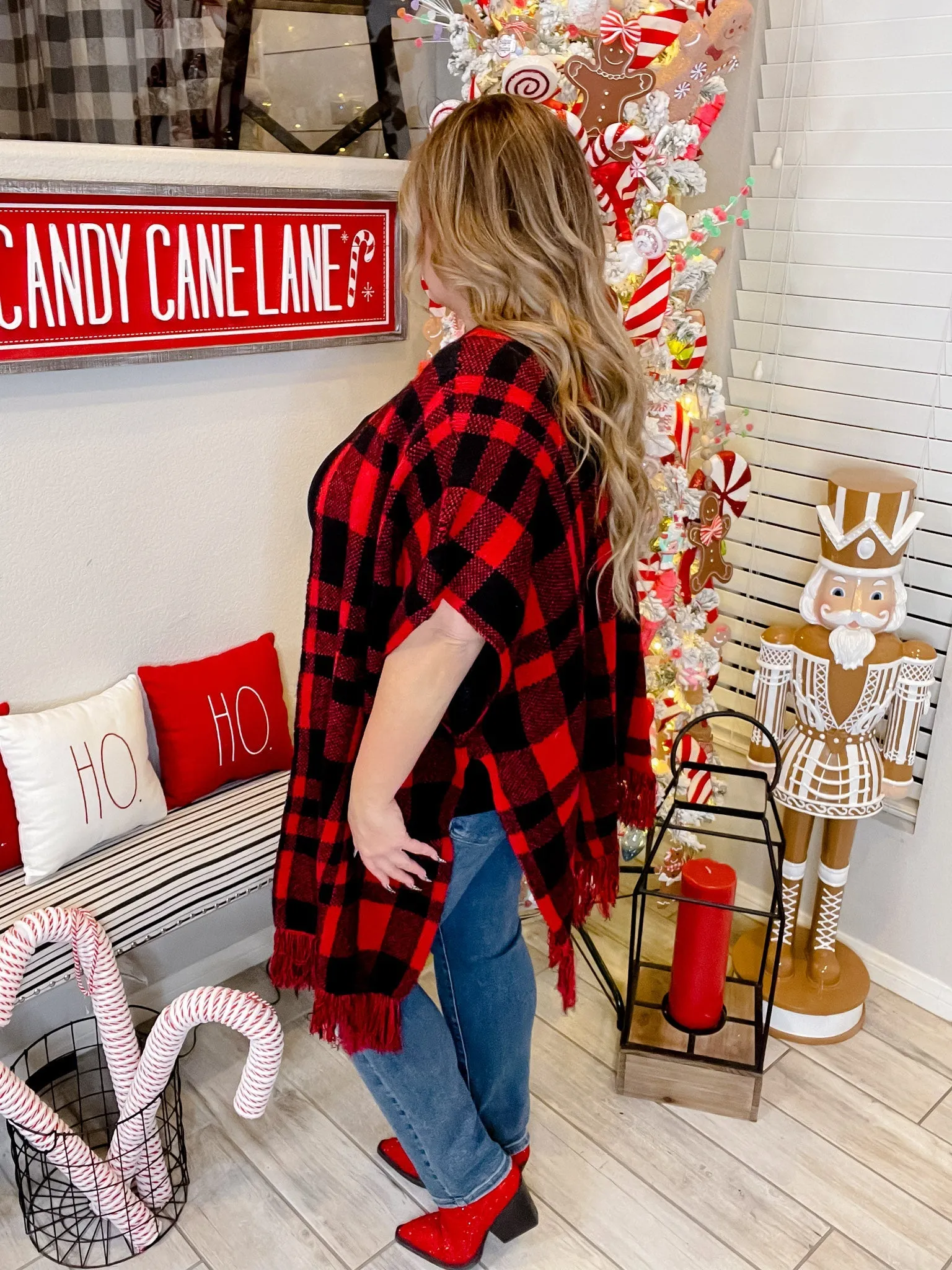 Red & Black Plaid Poncho FINAL SALE