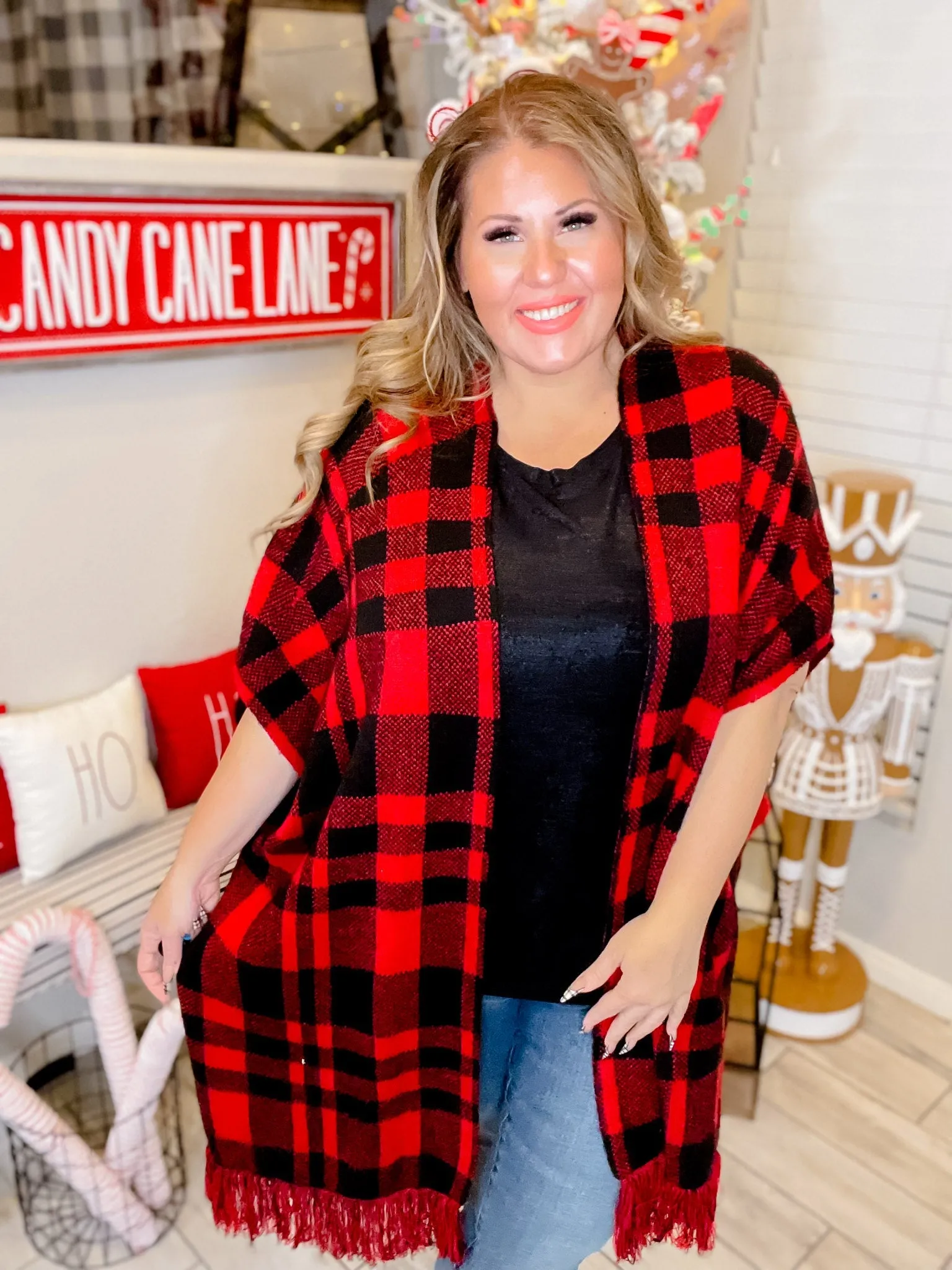 Red & Black Plaid Poncho FINAL SALE