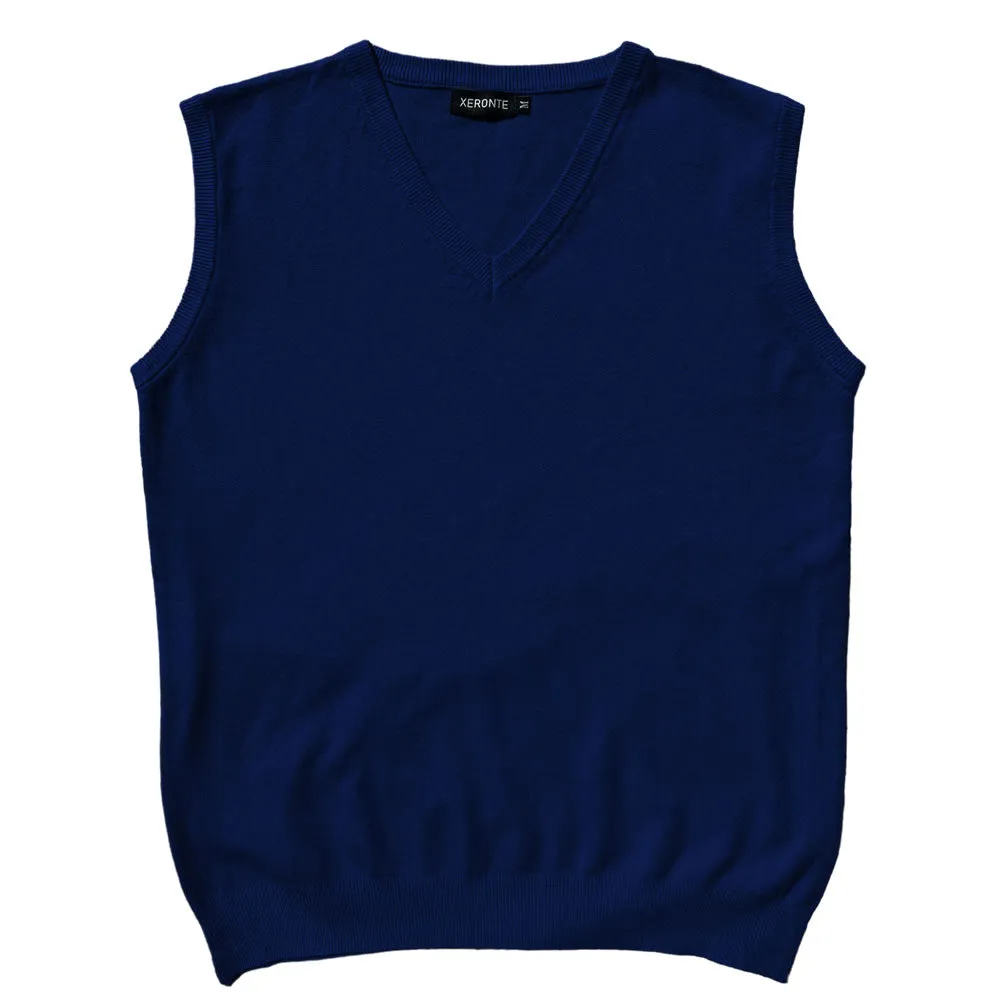 Solid Navy Blue Mens V-Neck Sweater Vest