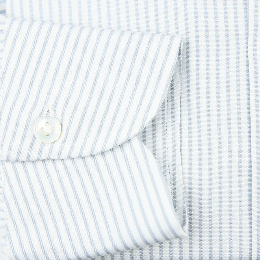 Striped Poplin Semi Spread Shirt - White / Light Grey - Regular Fit