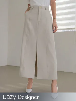 Summer Midi Skirt With Split Hem_Ash White